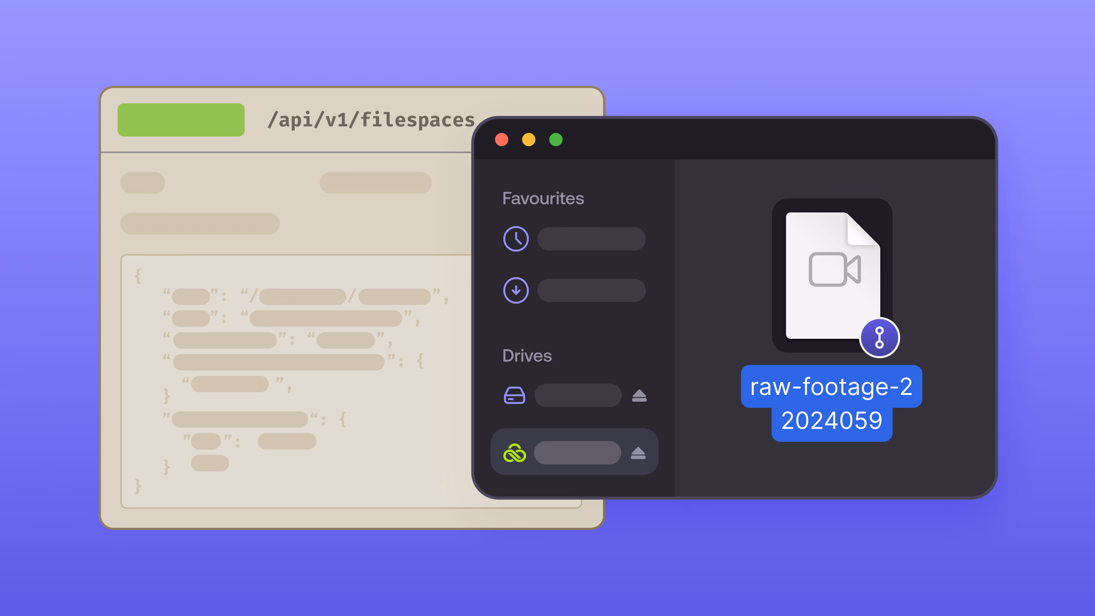 Real-time editing of a design file via LucidLink Connect, with a mounted cloud drive on desktop.