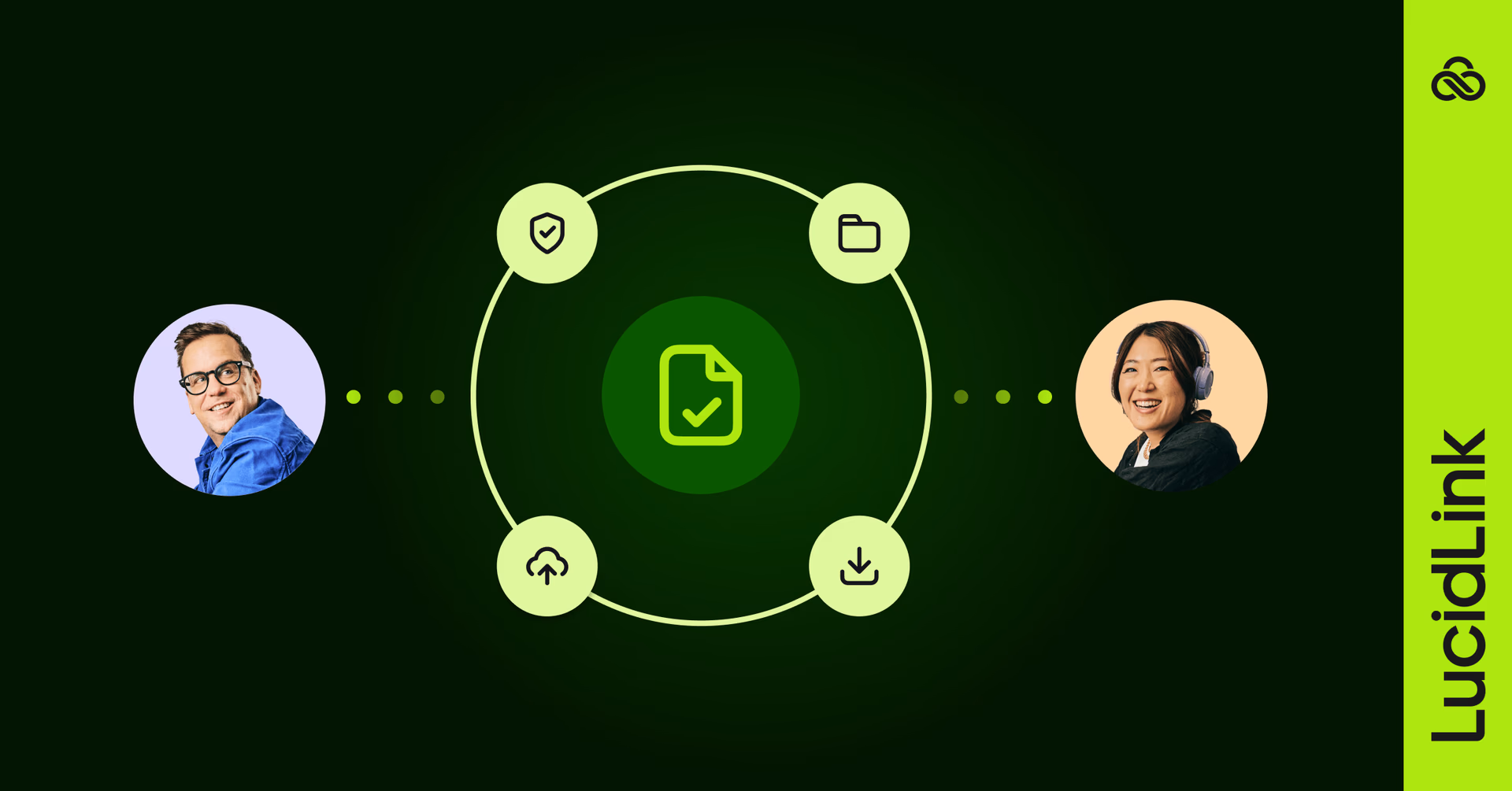 Two users connected to a shared file through a circular diagram of access icons.