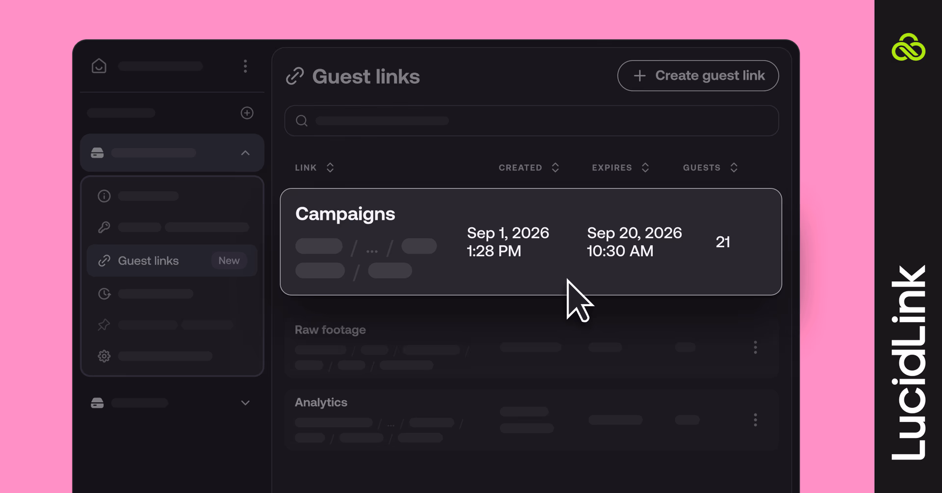 Guest link settings.