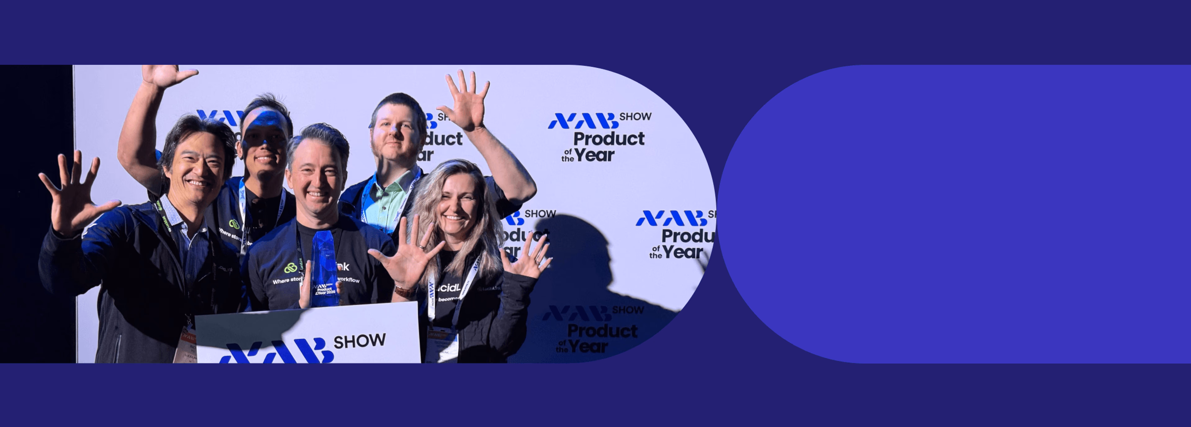 LucidLink's team holding the NAB Show Product of the Year 2026.