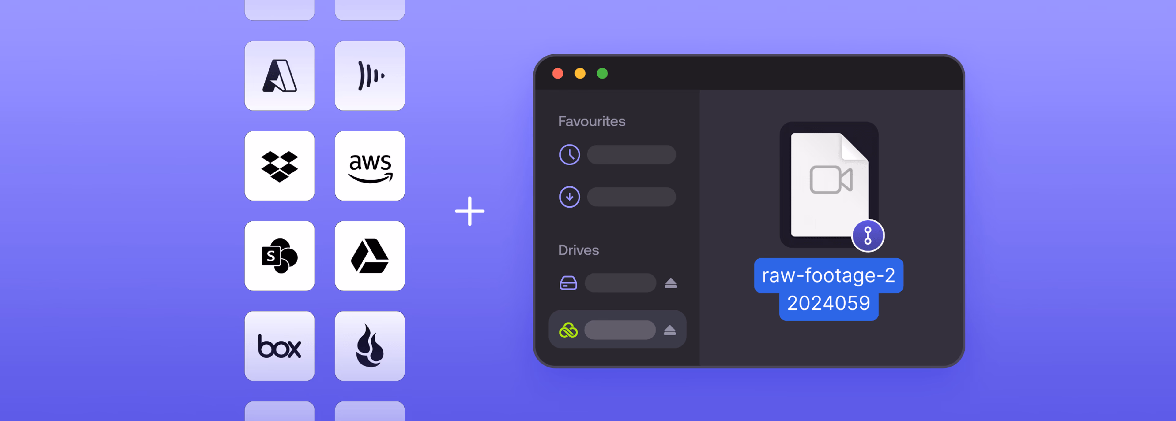 An illustration showing various cloud storage icons (like Dropbox, AWS, Google Drive, and Box) connecting to LucidLink.