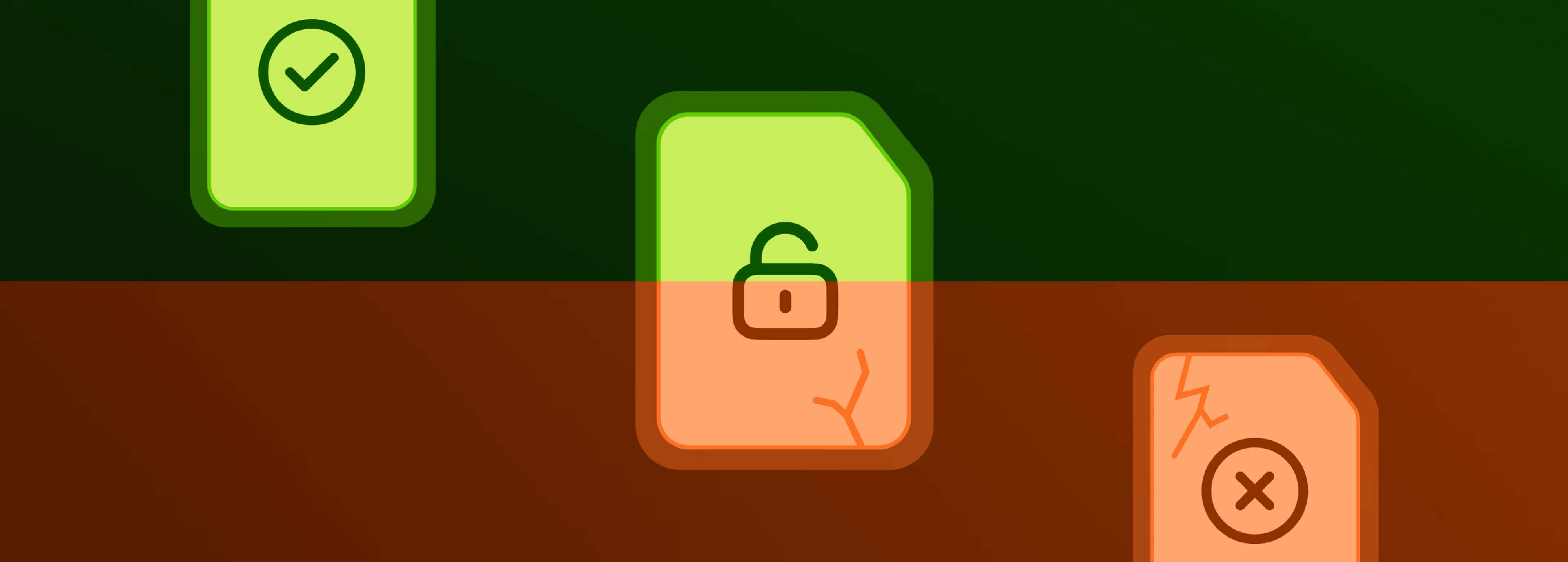 File security icons showing approved, unlocked, and rejected document states.