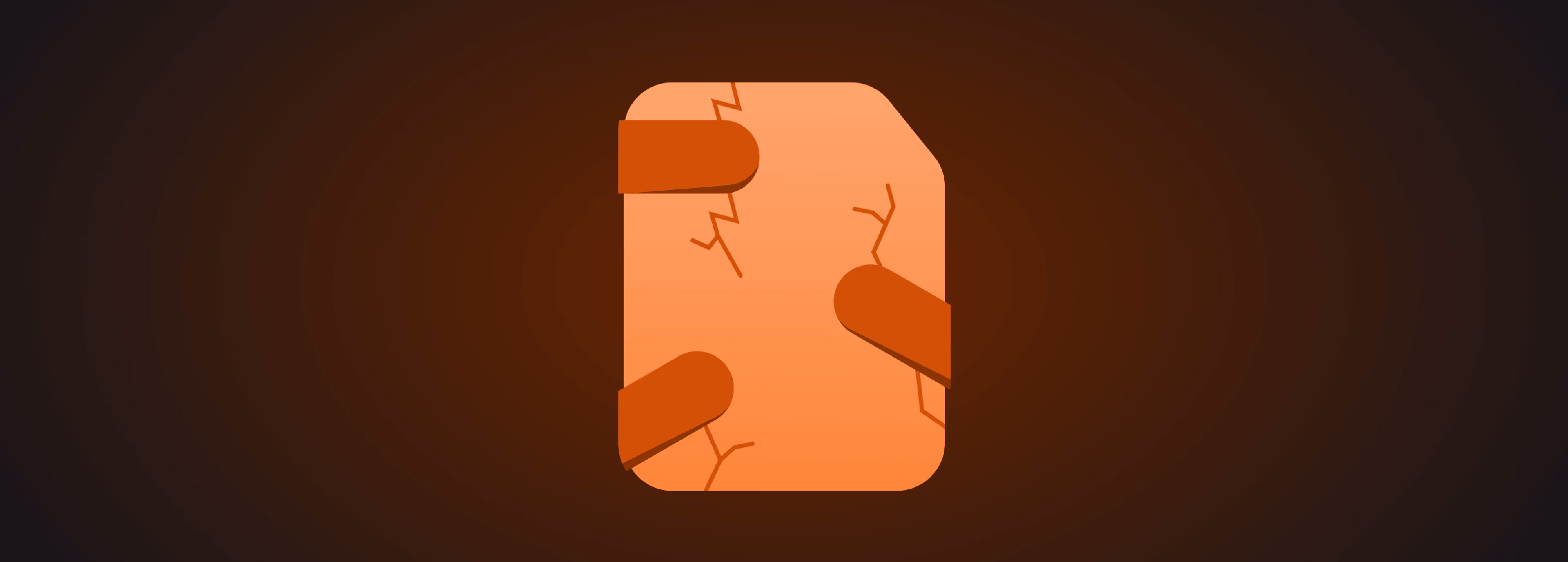Cracked and broken file icon on dark background.