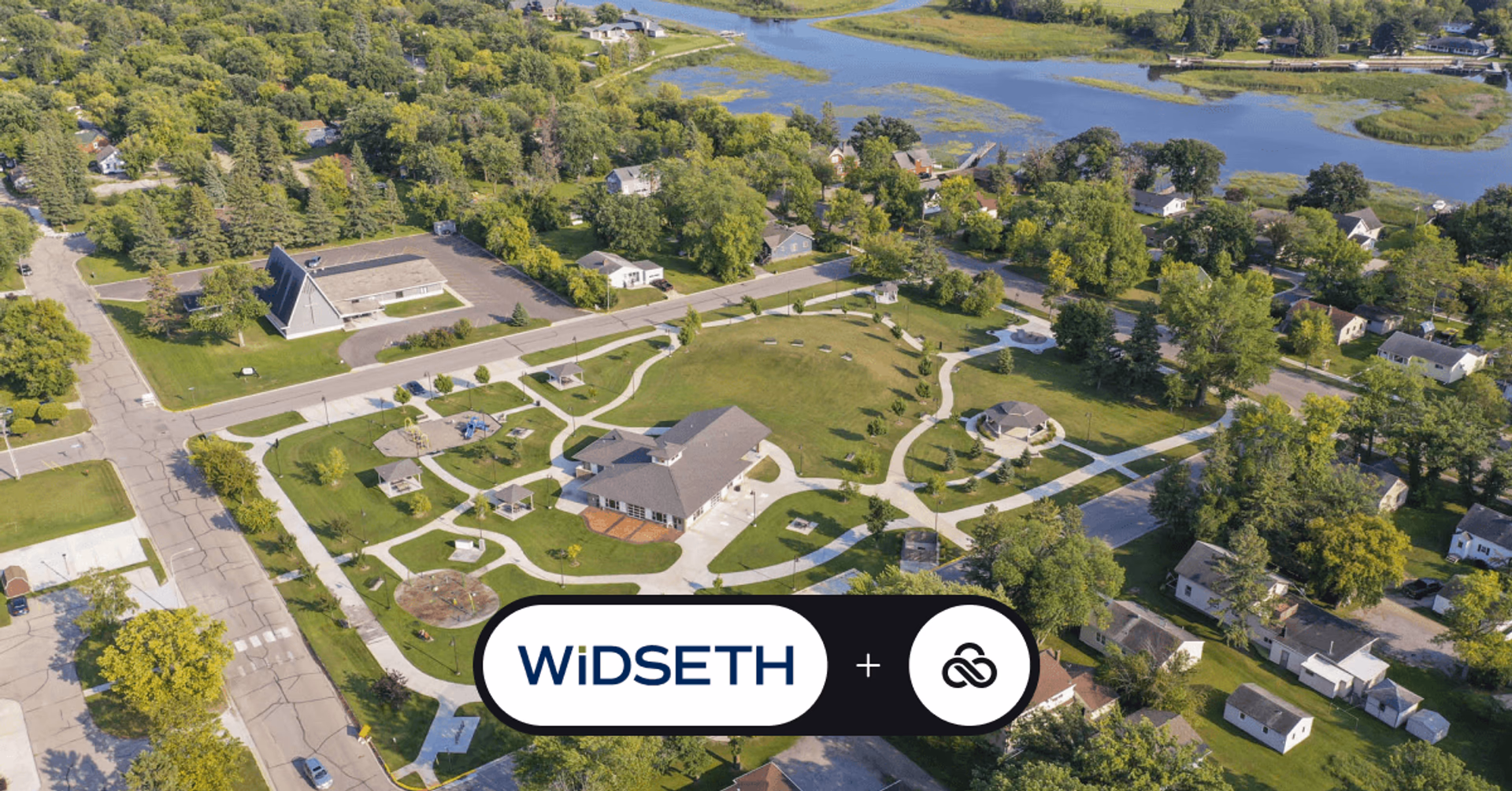 Aerial view of a Widseth project site with Widseth and LucidLink logos.
