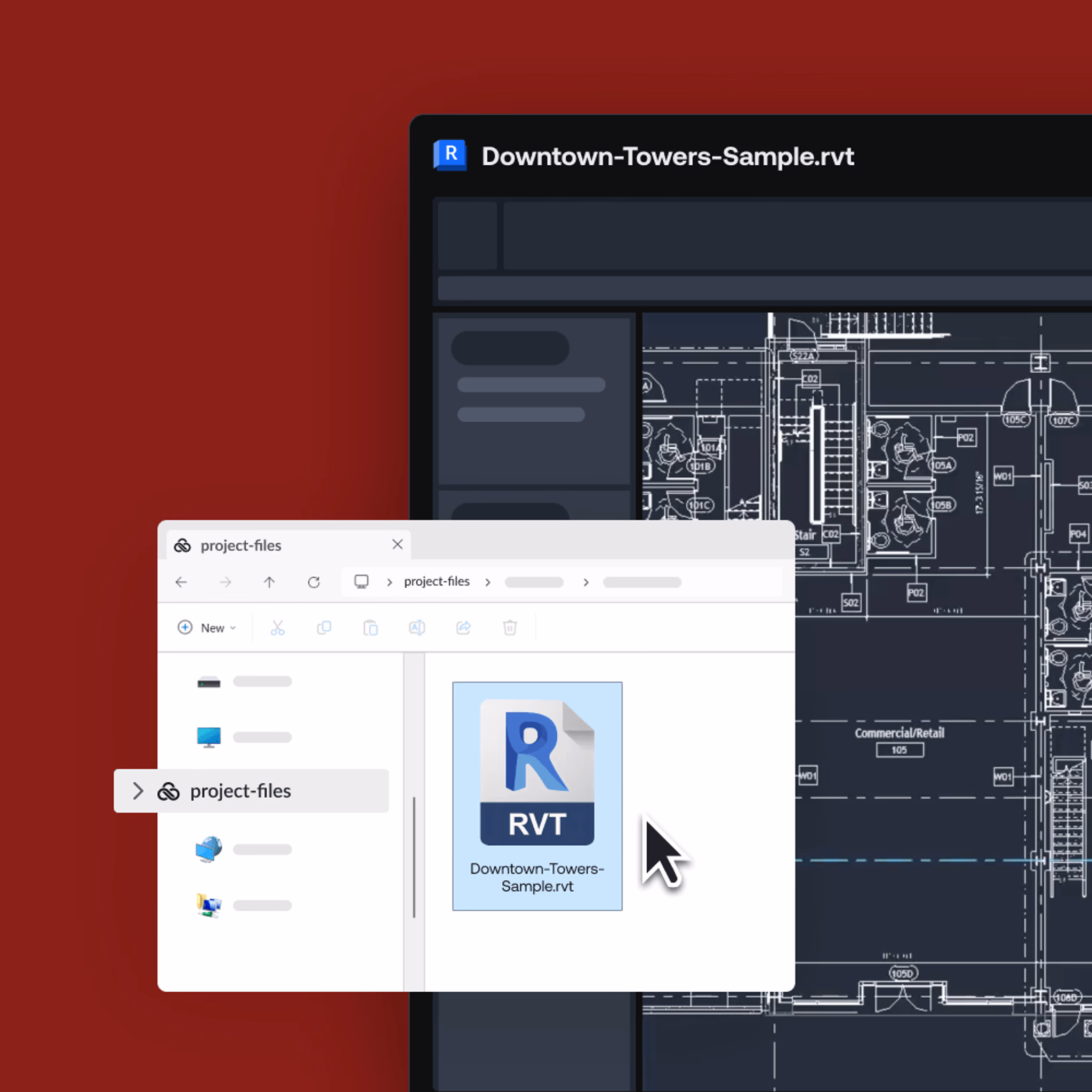 A Revit (.rvt) project file being accessed via a LucidLink mount in a Windows 11 File Explorer window.