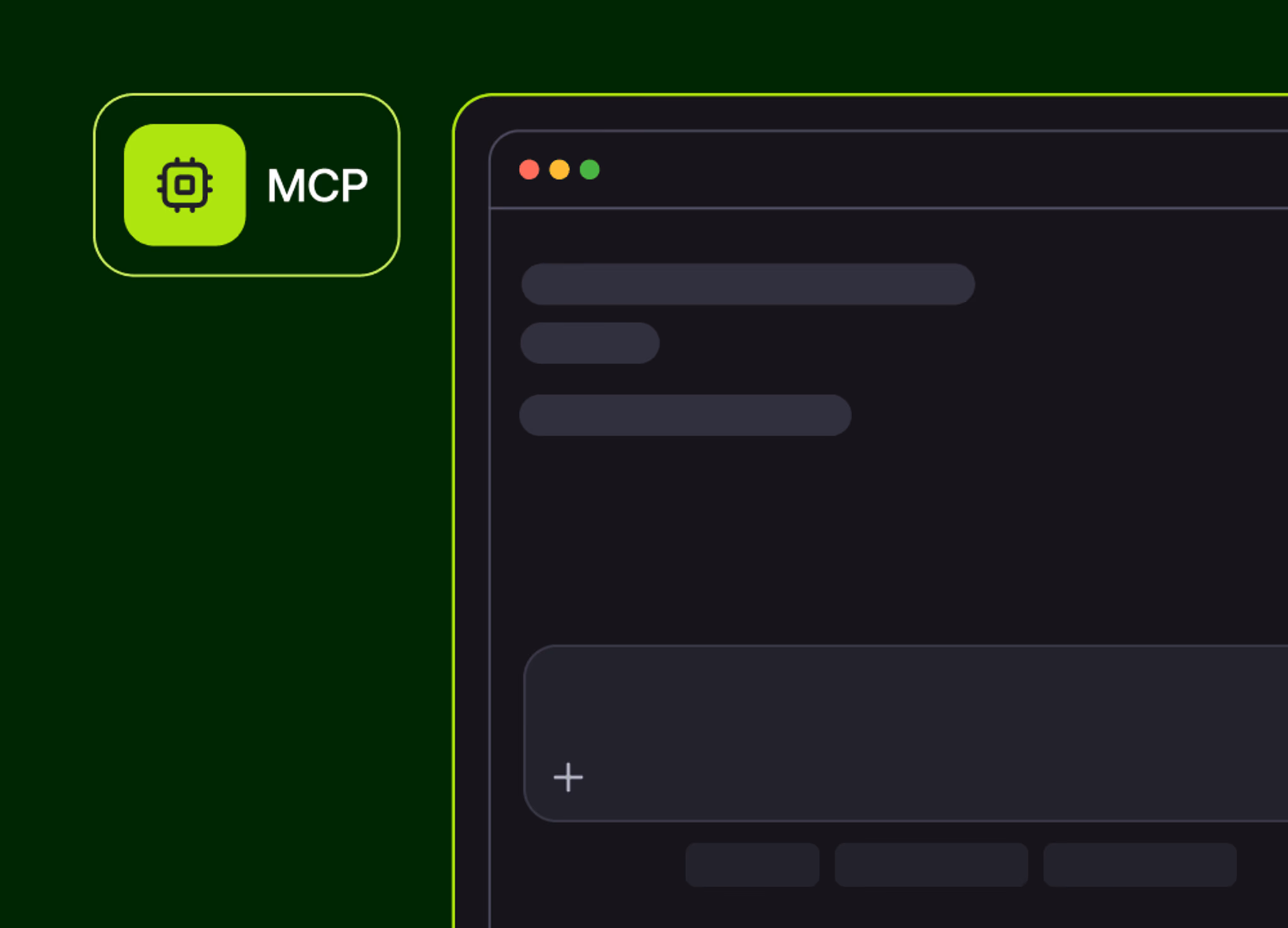 MCP server icon alongside a chat interface window on a dark background.