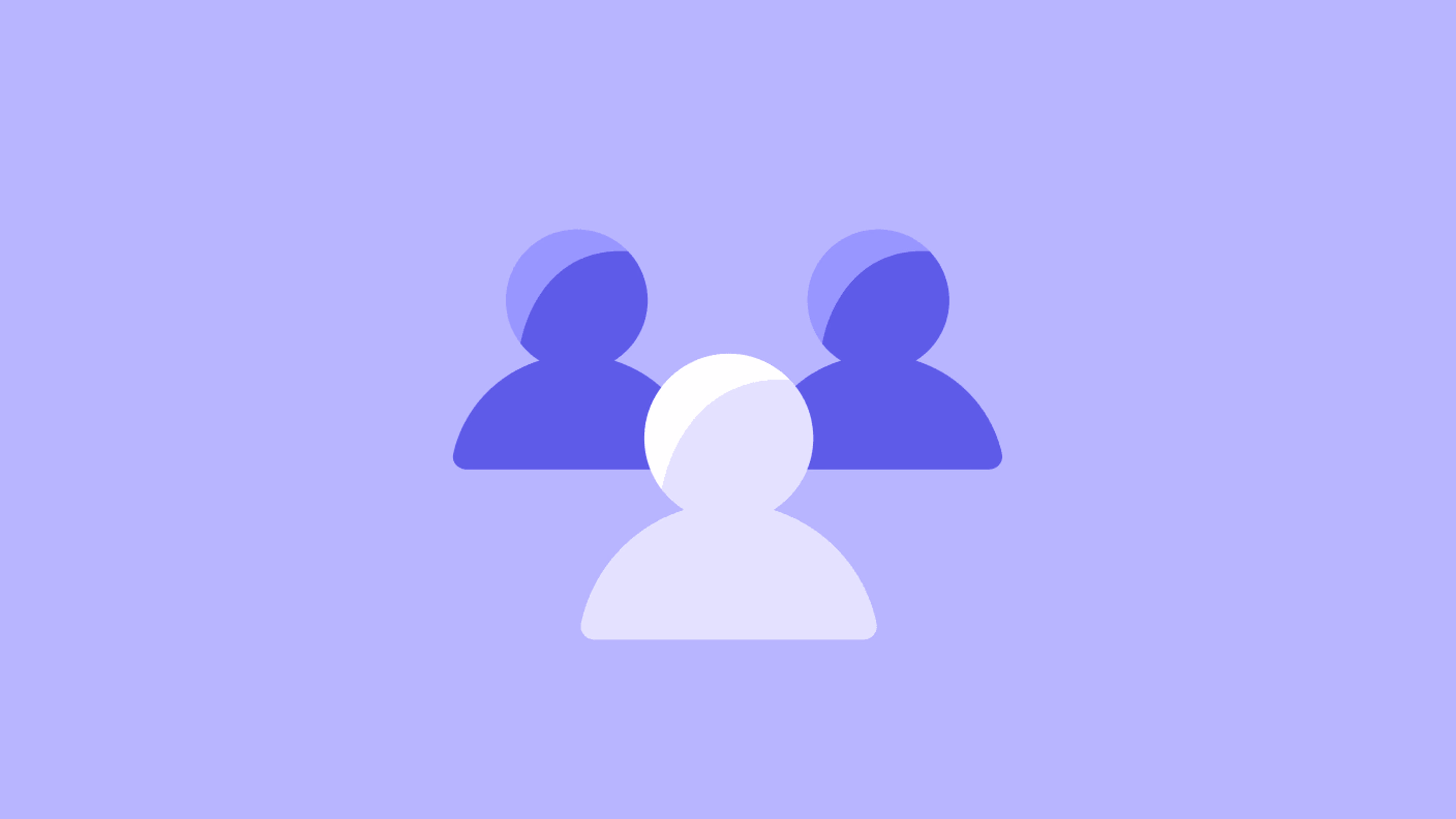 Illustration of three generic user profile silhouettes on a purple background.