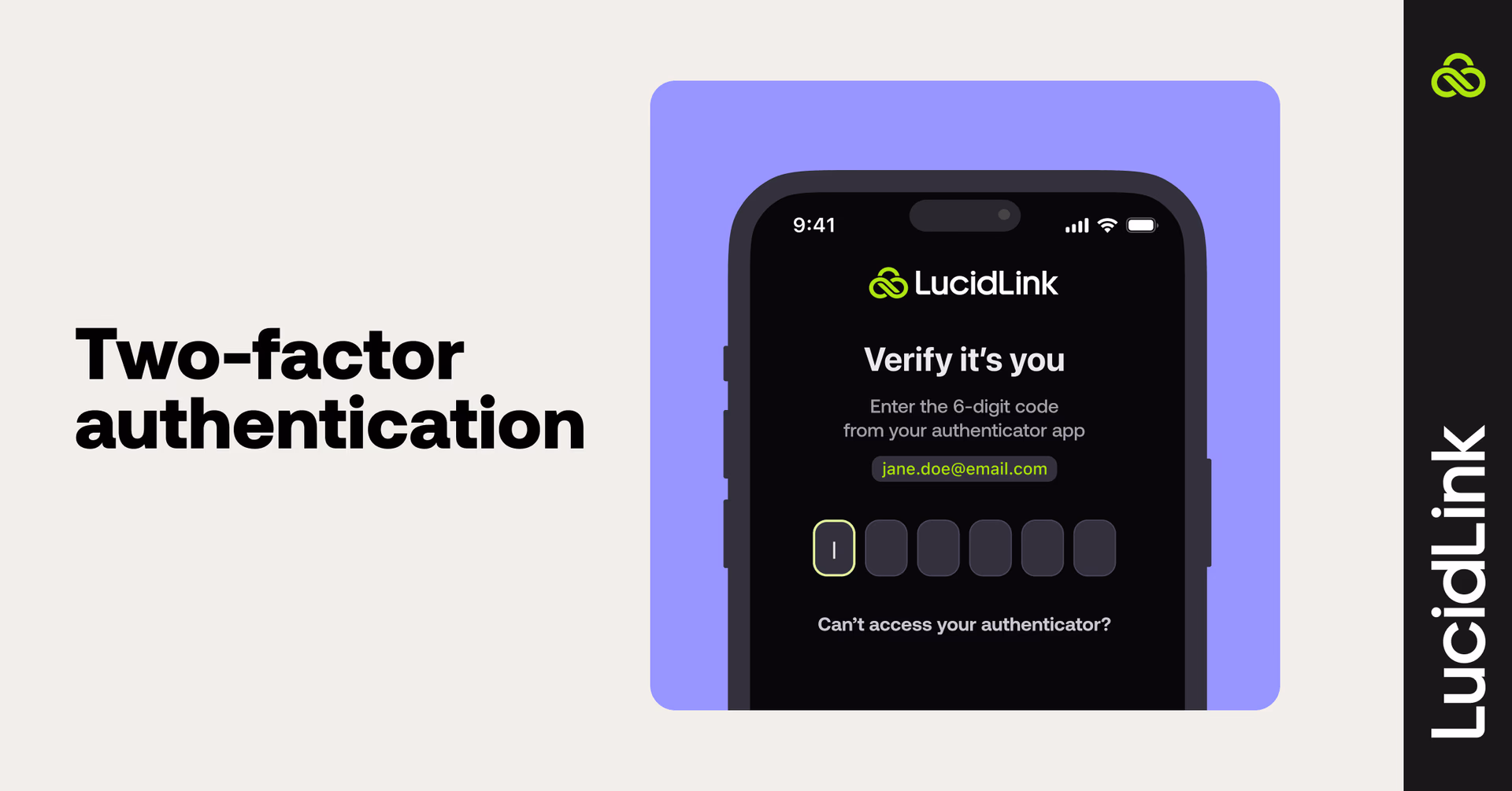 LucidLink mobile app login verification screen.