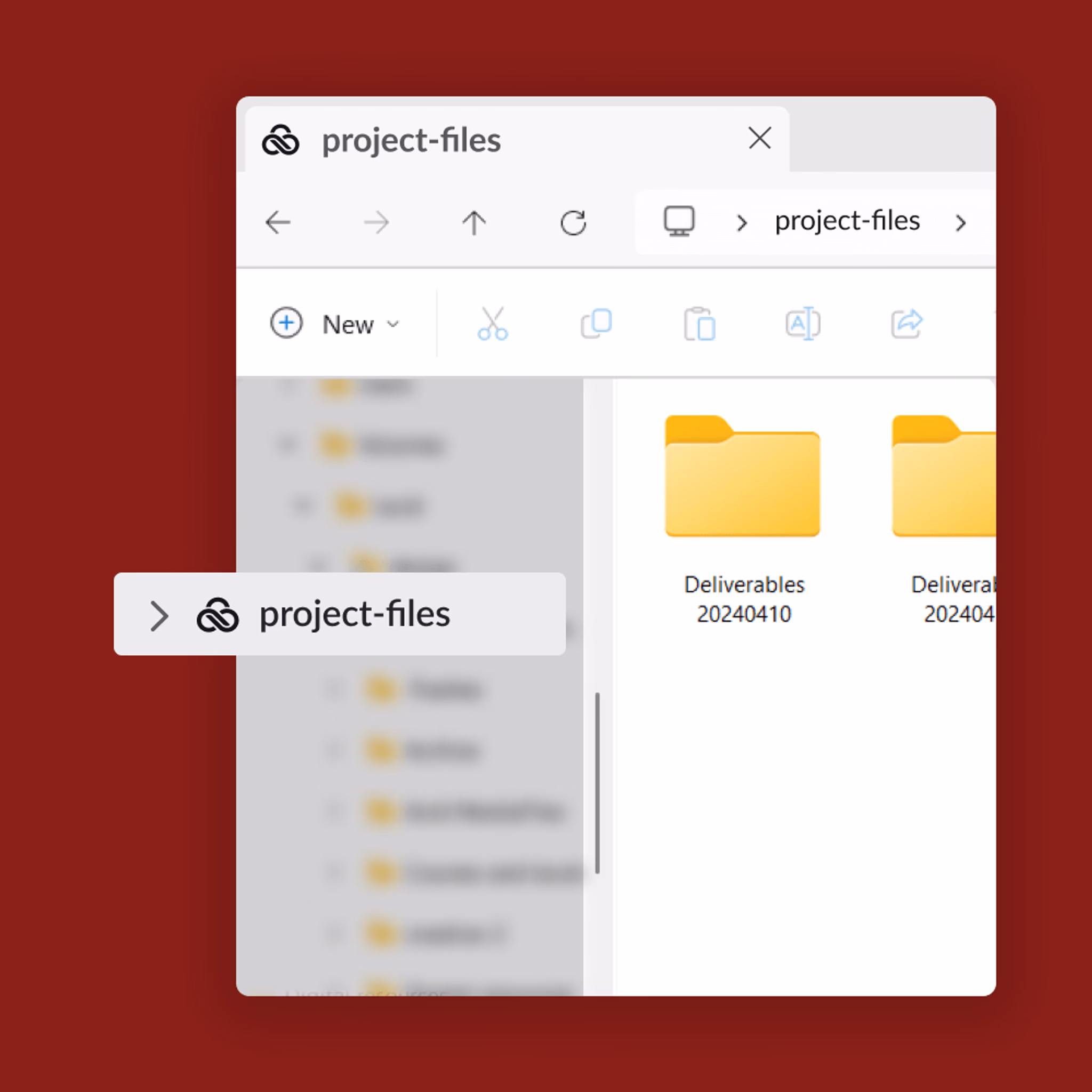 A LucidLink "project-files" mount highlighted in the Windows 11 File Explorer sidebar.