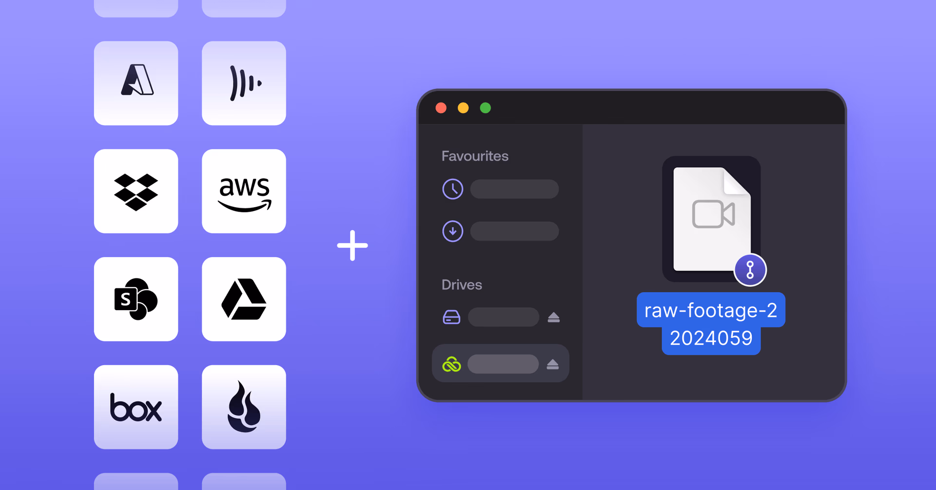 Cloud storage provider logos connecting to a LucidLink filespace in Mac Finder.