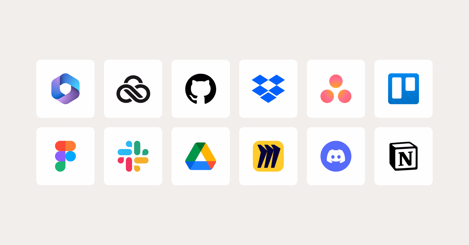 A grid layout of twelve collaboration software logos, including LucidLink, GitHub, Slack, and Google Drive on a plain light background.