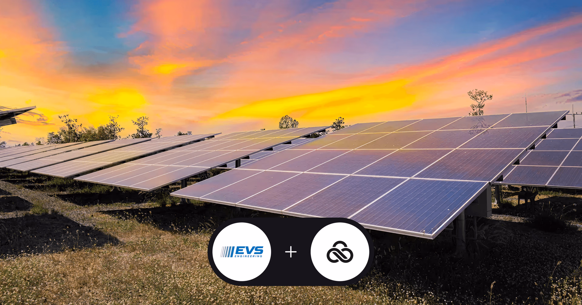 Solar panels at sunset with EVS Engineering and LucidLink logos.