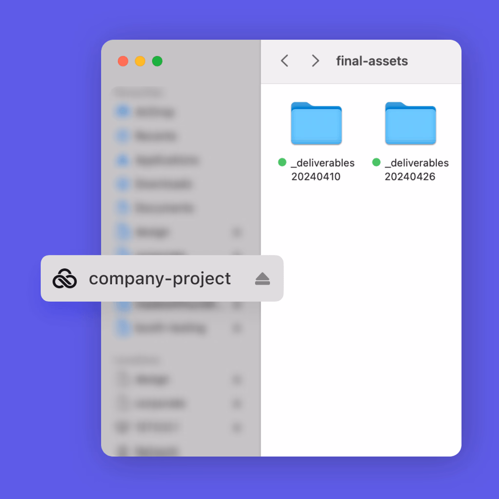 LucidLink remote collaboration interface showing cloud files mounted as a local drive in a file manager.