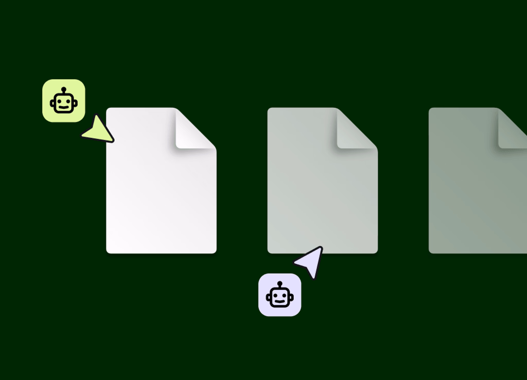 Two AI agents monitoring different files for changes on a dark green background.