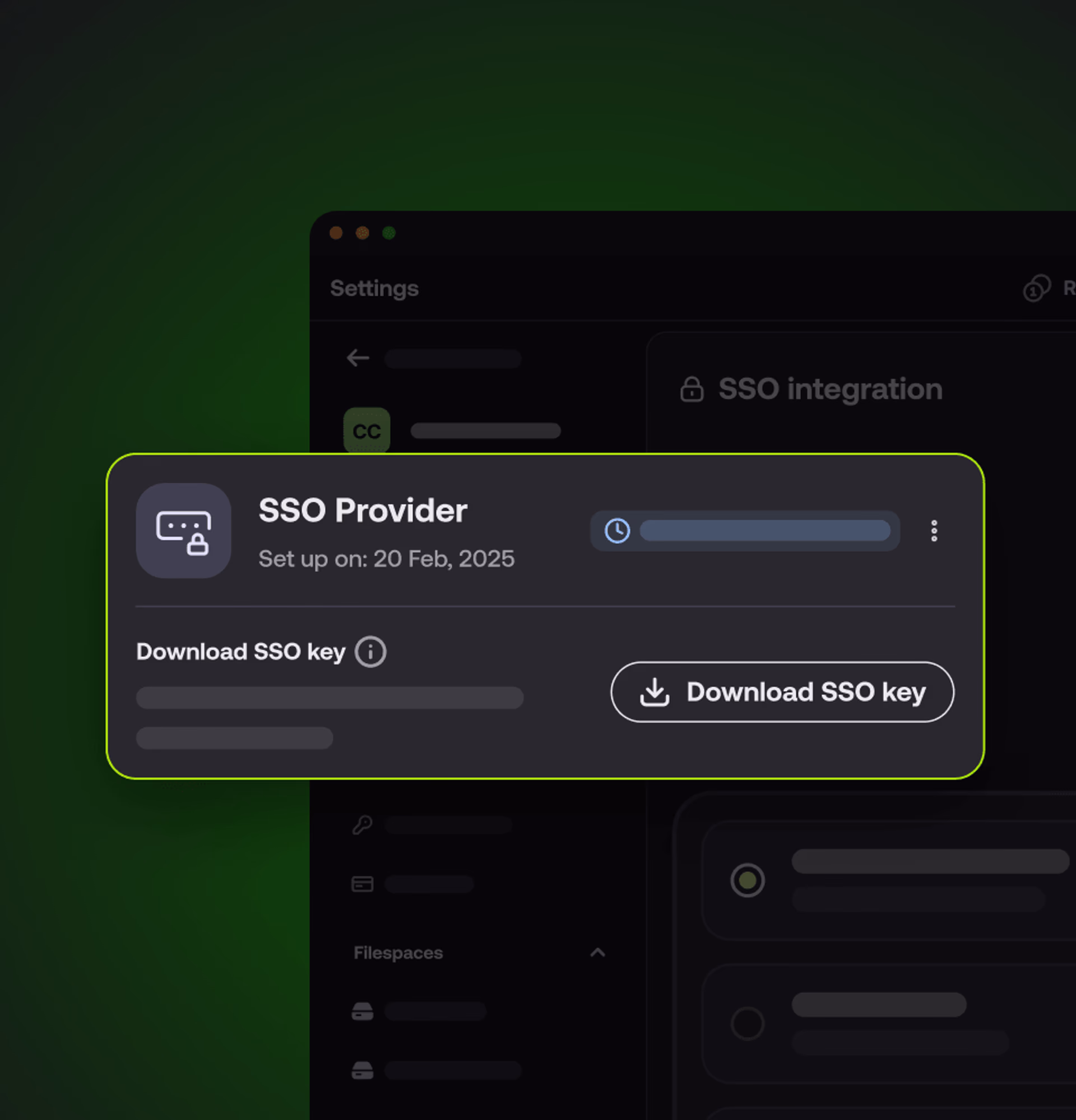 SSO Provider settings UI with an option to download an SSO key.