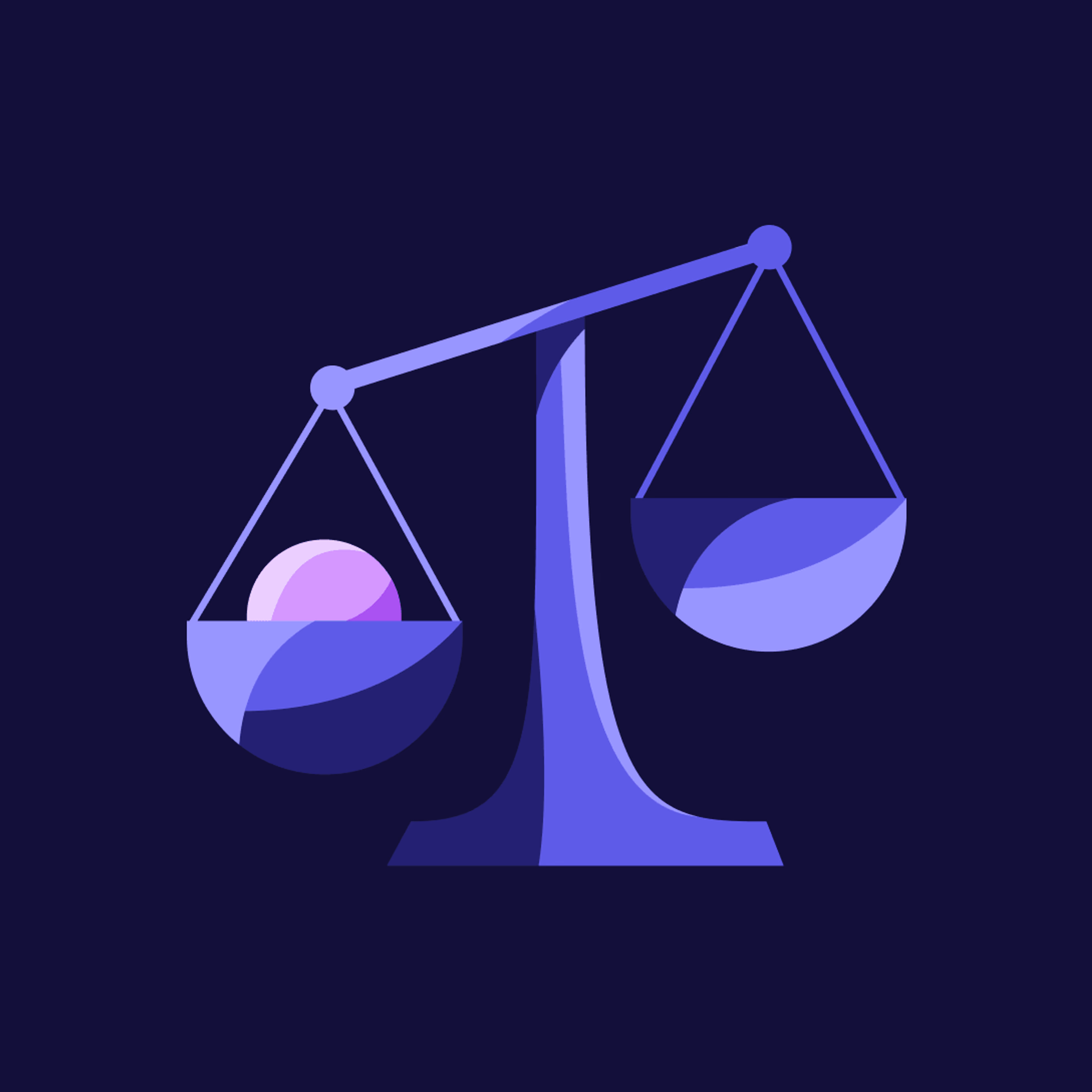 Illustration of an unbalanced scale, with a small sphere on one side and a larger disc weighing down the other.