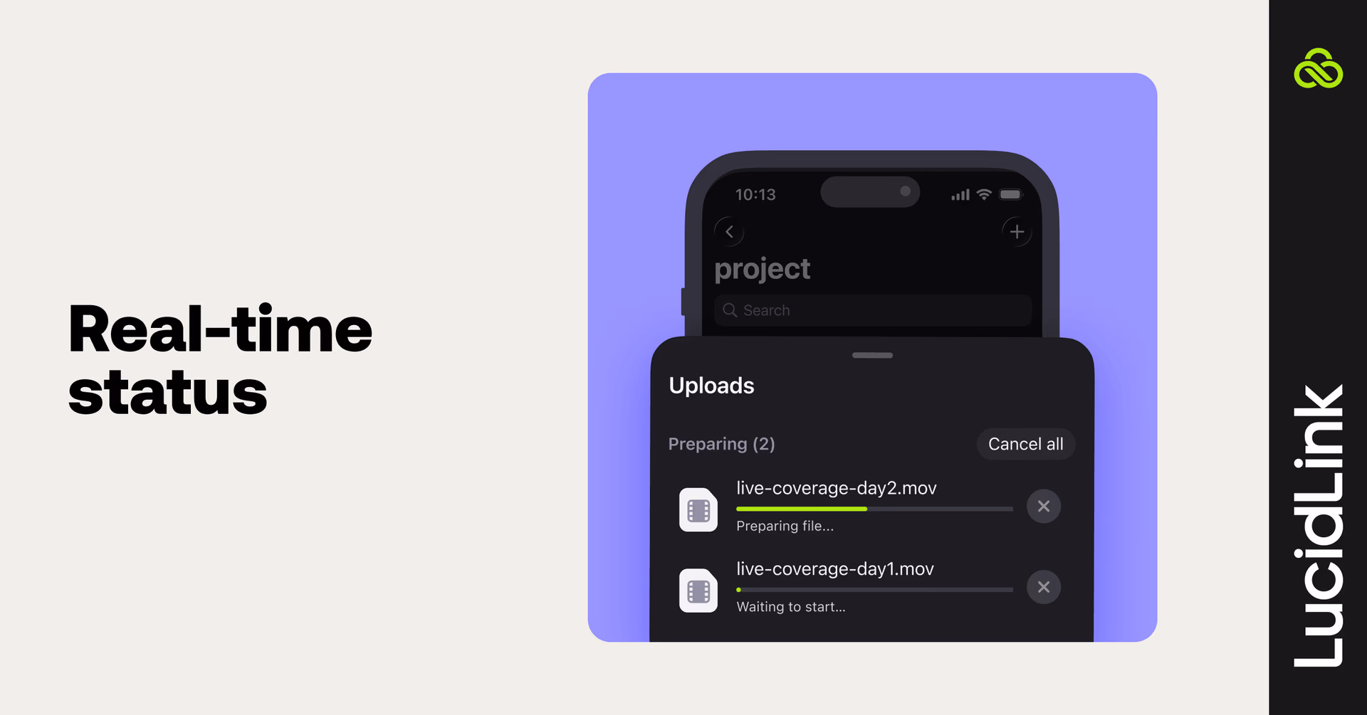 LucidLink mobile app uploads.