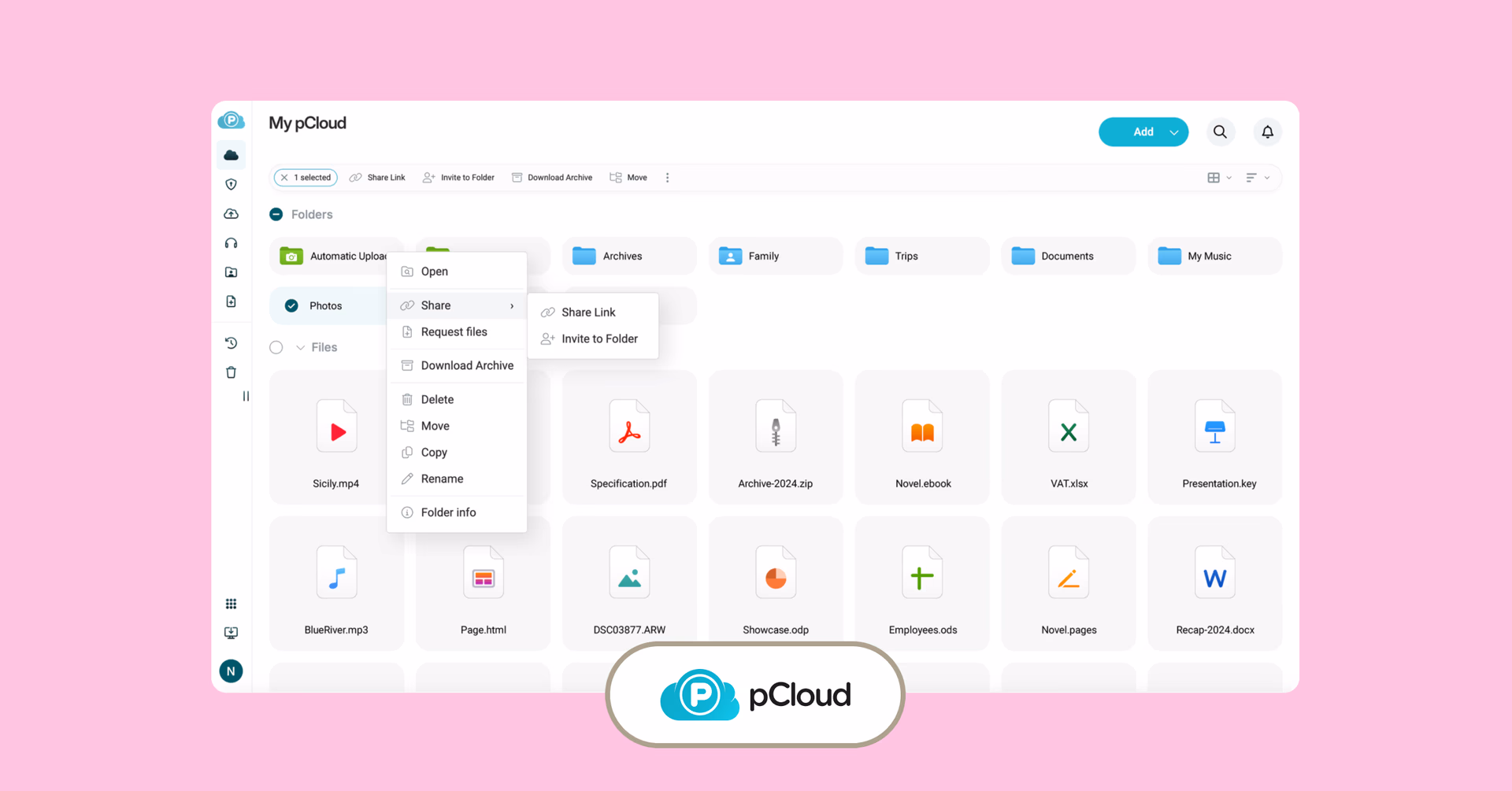 pCloud interface