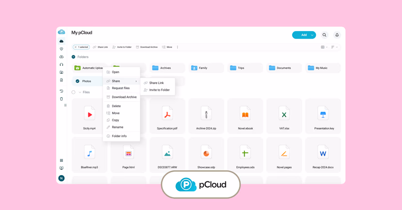 pCloud interface
