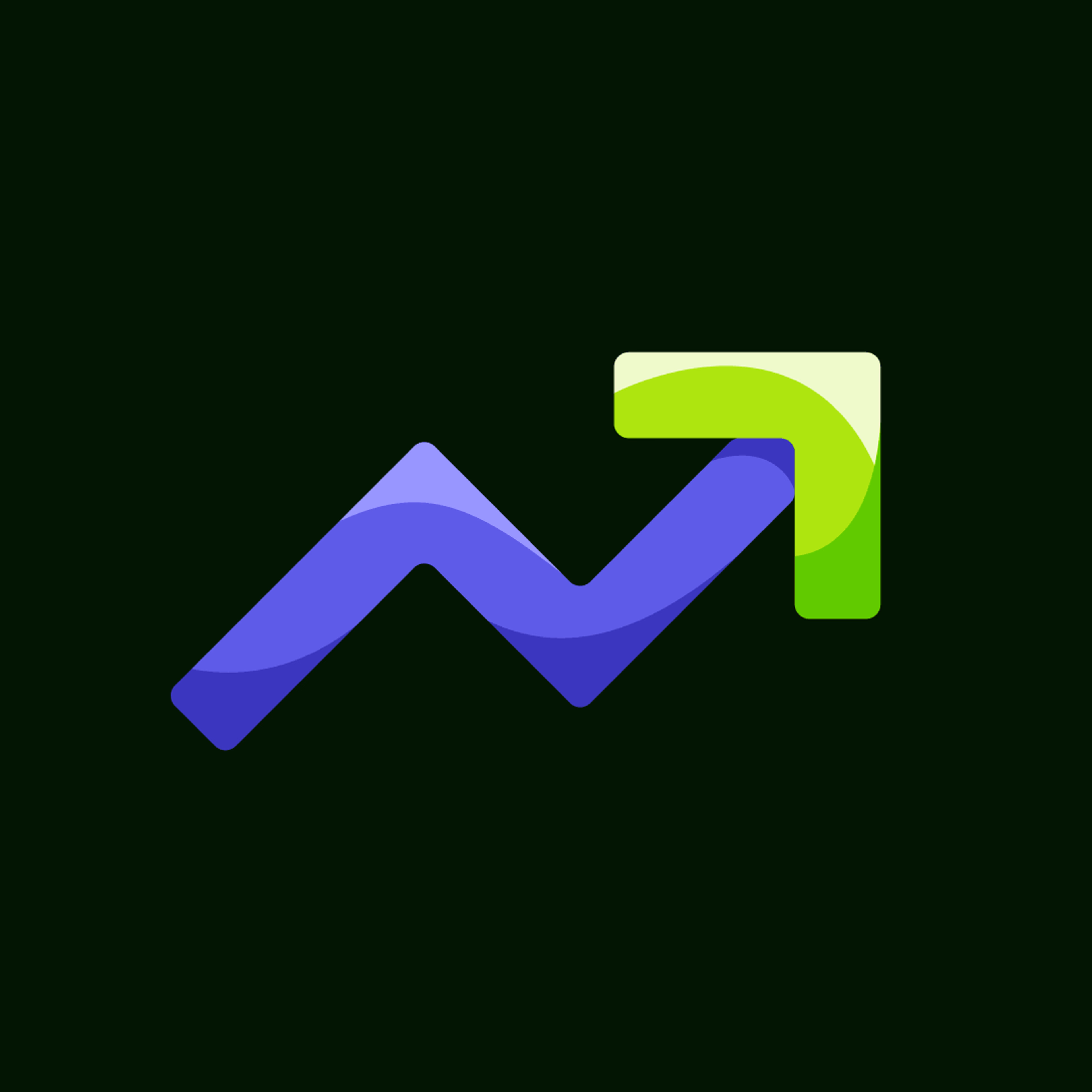 "Illustration of a purple trend line rising into a green arrow pointing up.