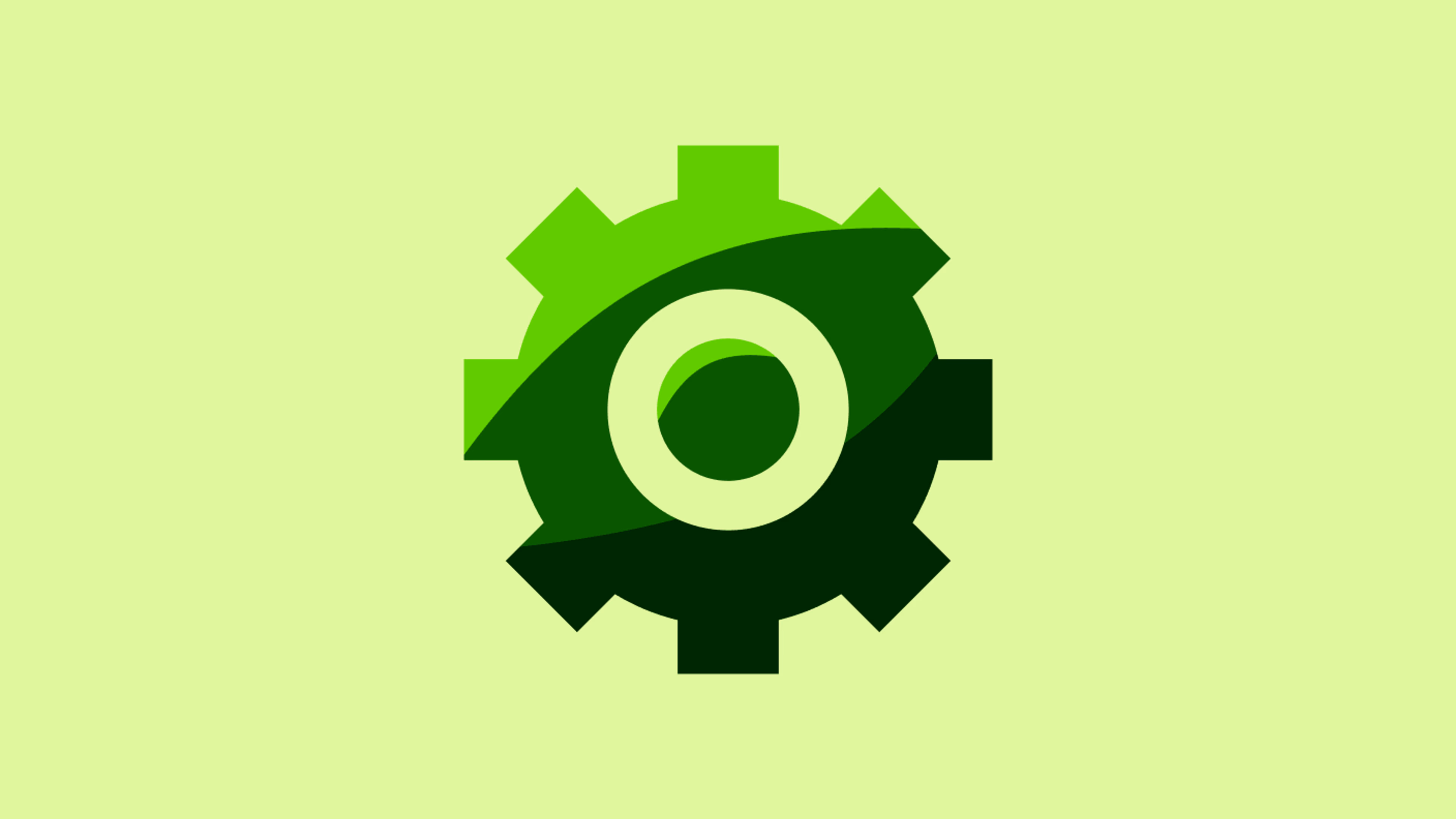 Illustration of a green gear icon on a light green background.