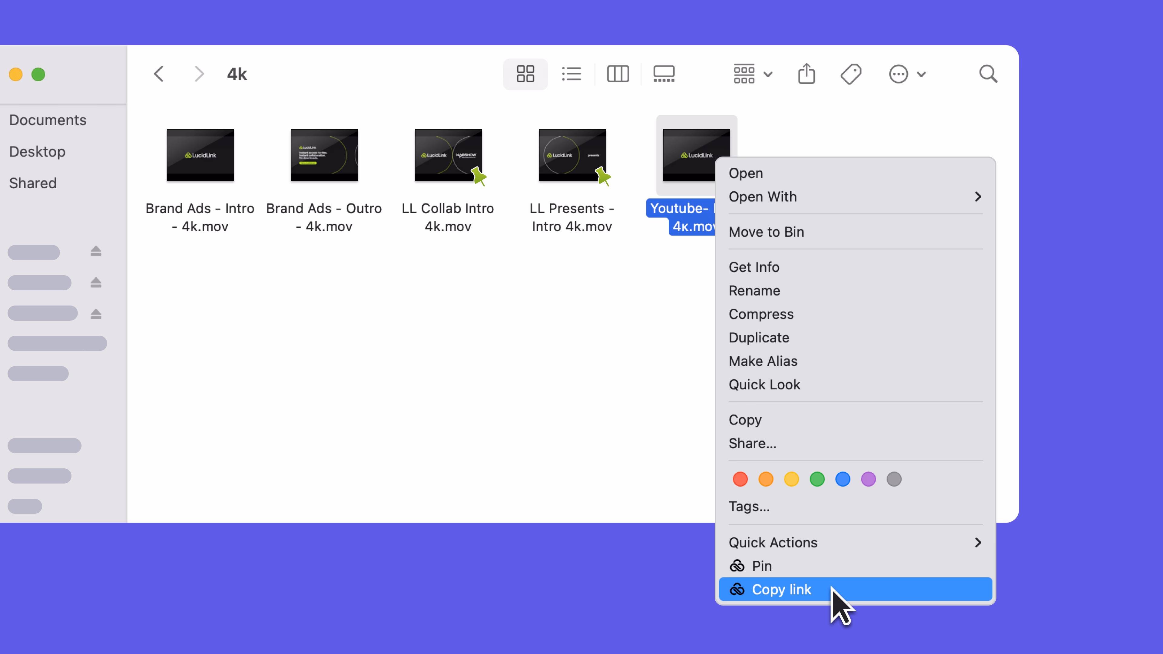A YouTube video file being copied via Direct Links in LucidLink.